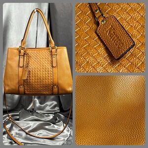 Kattee Woven Leather Purse Tote Pebbled Leather Satchel Amber Crossbody Bag Gift